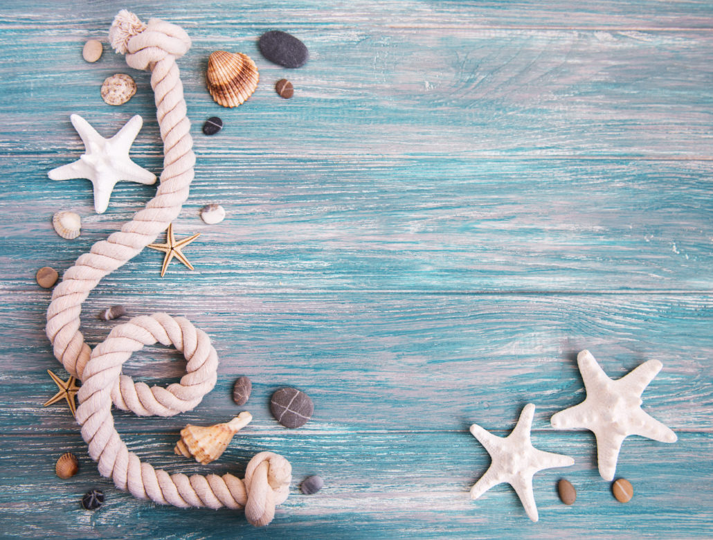 Seashells and sea decorations with rope