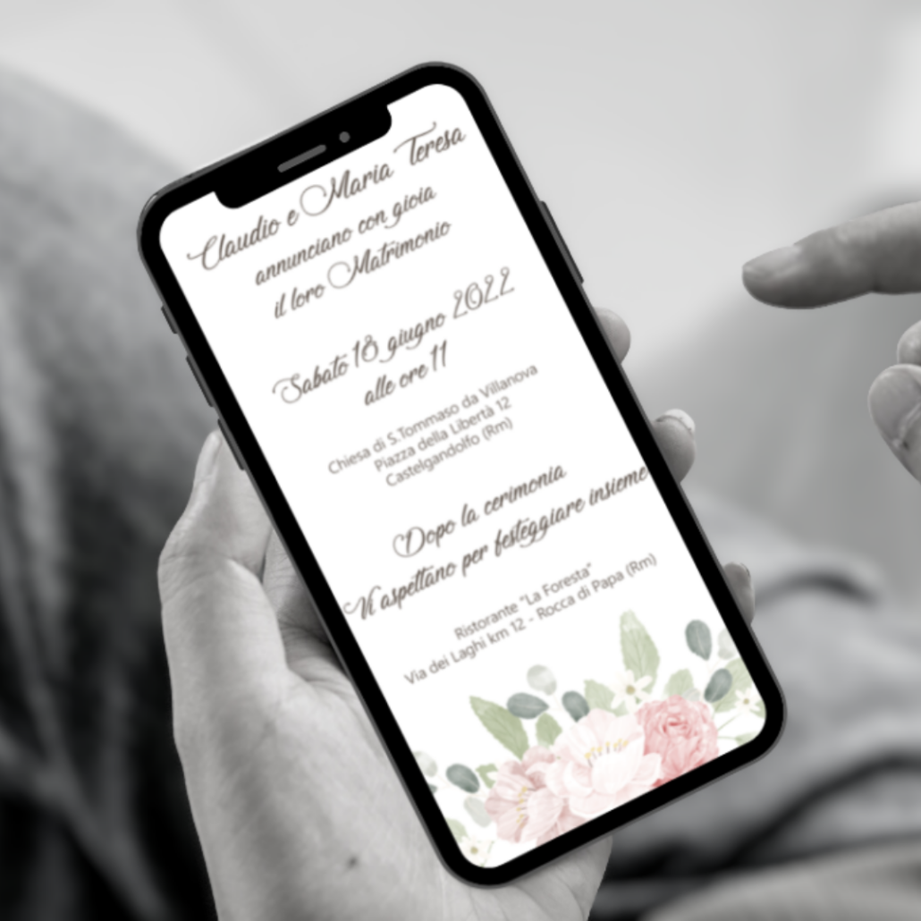 Invito di matrimonio digitale inviato con un messaggio whatsapp